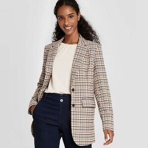 A New Day Brown Plaid Blazer Medium Office Boss Career Preppy Academia Fall